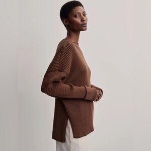 Varley Chocolate Ribbed Knit Sweater Large